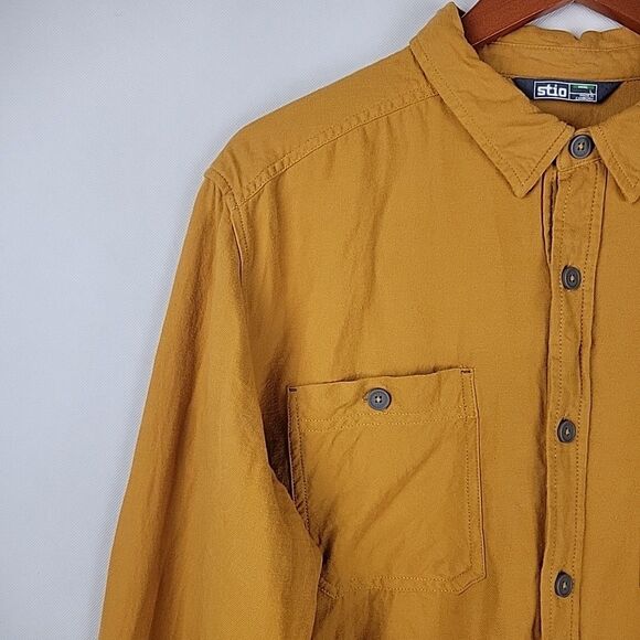 Stio Miter Shirt Mens Large Ochre Gold Lightweight Flannel Long Sleeve Button - Picture 5 of 13